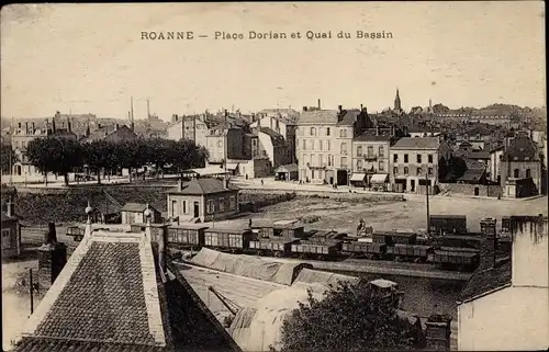 Ak Roanne Loire, Place Dorian, Quai du Bassin