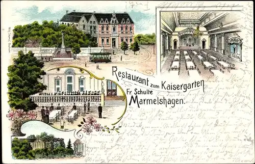 Litho Marmelshagen Bochum im Ruhrgebiet, Restaurant zum Kaisergarten, Innenansicht