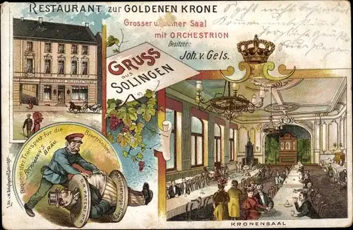 Litho Solingen in Nordrhein Westfalen, Restaurant zur Goldenen Krone, Innenansicht