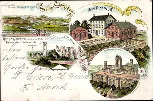 Litho Hohensyburg Syburg Dortmund Nordrhein Westfalen, Kaiser Wilhelm Denkmal, Hotel