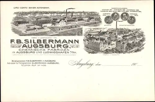 Ak Augsburg in Schwaben, Chemische Fabriken F. B. Silbermann