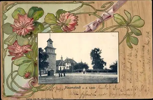 Passepartout Ak Neuenstadt an der Linde Neuenstadt am Kocher, Kleeblätter, Platz, Turm