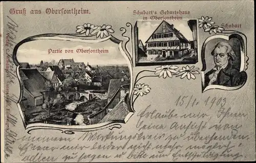 Ak Obersontheim Baden Württemberg, Schubart's Geburtshaus, Portrait, Teilansicht