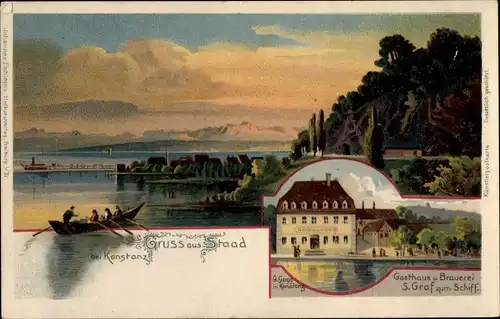 Litho Staad Konstanz am Bodensee, Gasthaus und Brauerei zum Schiff