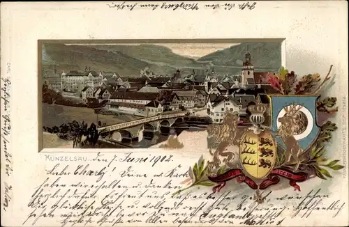 Präge Wappen Litho Stetten Künzelsau Baden Württemberg, Stadt, Brücke