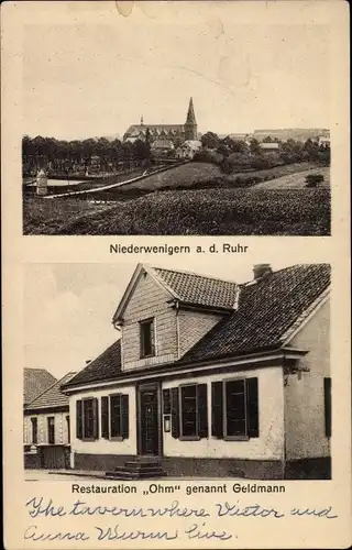 Ak Niederwenigern Hattingen an der Ruhr, Restauration Ohm, genannt Geldmann, Kirche