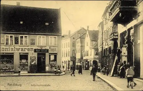 Ak Rendsburg in Schleswig Holstein, Schleifmühlenstraße, Kolonialwarenhandlung