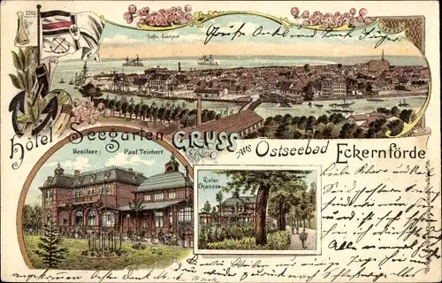 Litho Ostseebad Eckernförde, Hafen, Hotel Seegarten, Kieler Chaussee