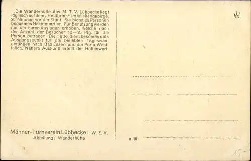 Ak Lübbecke in Westfalen, Wanderhütte des MTV