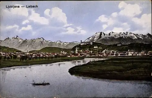 Ak Ljubljana Laibach Slowenien, Blick auf den Ort, Gebirge