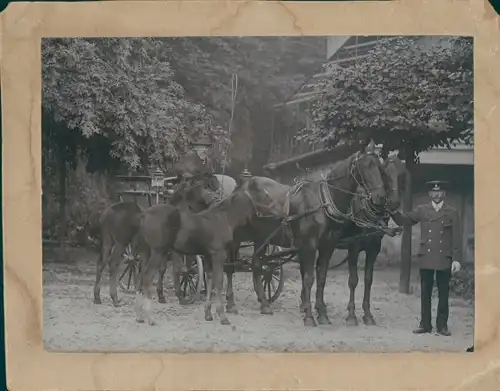 Kabinettfoto Kutsche, Pferde, Kutscher, Fuhrmann, um 1890