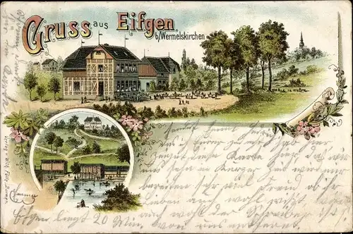 Litho Eifgen Wermelskirchen im Bergischen Land, Gasthaus, Wasserpartie