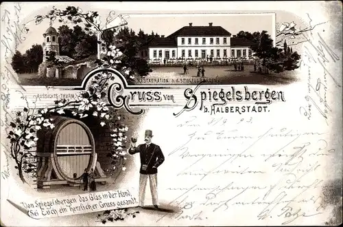 Vorläufer Litho Halberstadt in Sachsen Anhalt, Spiegelsberge, Aussichtsturm, Restauration, 1893