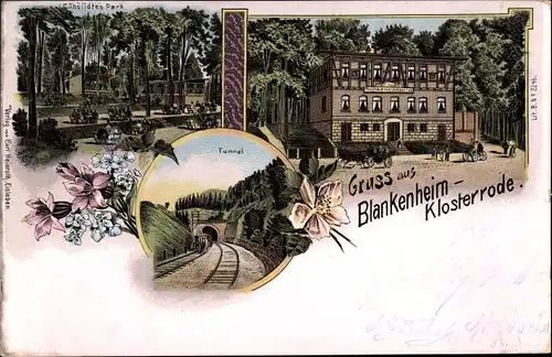 Litho Klosterrode Blankenheim in Sachsen Anhalt, Tunnel, Thölldte's Park, Gasthaus