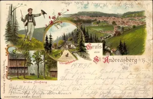 Litho Sankt Andreasberg Braunlage im Oberharz, Rehberger Grabenhausm, Grube Neufang, Totale