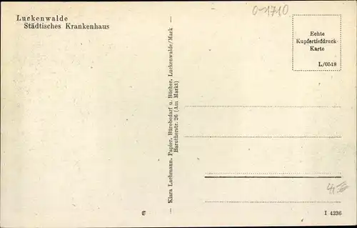 Ak Luckenwalde in Brandenburg, Städtisches Krankenhaus