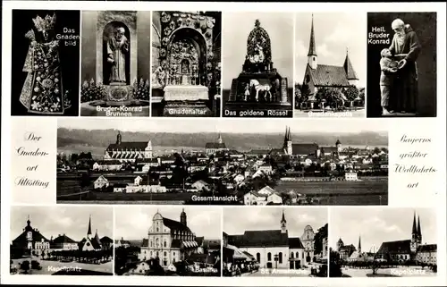 Ak Altötting in Oberbayern, Panorama, Wallfahrtskirchen