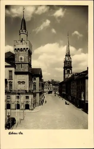 Ak Löbau in Sachsen, Rathaus und Turm der Nicolaikirche