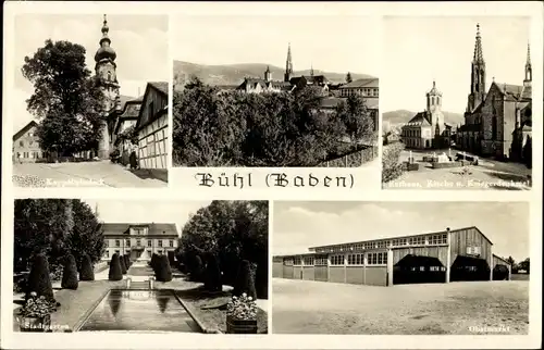 Ak Bühl in Baden Schwarzwald, Kappelwindeck, Rathaus, Kirche, Kriegerdenkmal, Stadtgarten