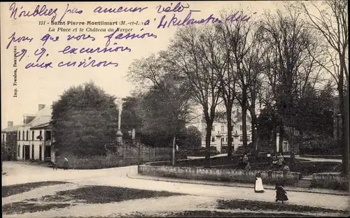 Ak Saint Pierre Montlimart Maine et Loire, La Place et le Chateau du Verger