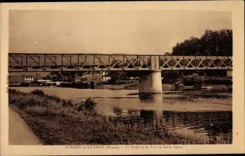 Ak Nogent l’Artaud Aisne, Le Pont et le Port a Sable blanc