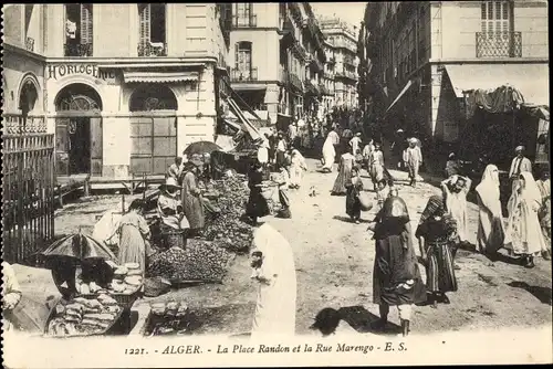 Ak Algier Alger Algerien, La Place Randon et la Rue Marengo