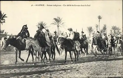 Ak Algerien, Indigenes, Un defile de Goums dans la Sud