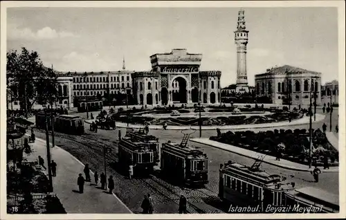 Ak Konstantinopel Istanbul Türkei, Beyazit Meydani, Straßenbahnen