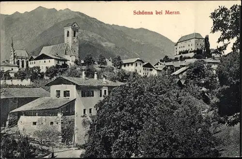 Ak Schönna Meran Merano Südtirol, Blick auf den Ort