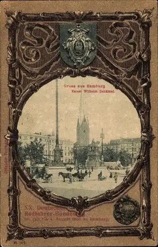 Passepartout Ak Hamburg Mitte Altstadt, Kaiser Wilhelm Denkmal, Radfahrer Bundestag 1903