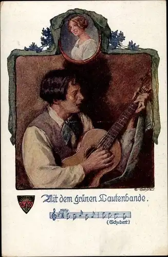 Lied Ak Schütz, E., Deutscher Schulverein 696, Mit dem grünen Lautenbande, Schubert