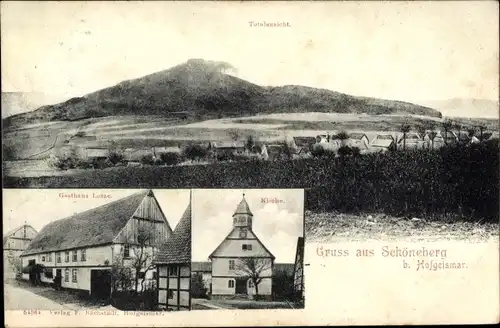 Ak Schöneberg Hofgeismar in Nordhessen, Kirche, Gasthaus Lotze, Totalansicht