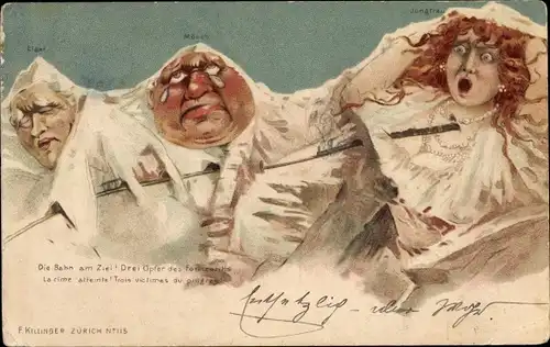 Litho Kanton Bern Schweiz, Eiger, Mönch, Jungfrau, Zahnradbahn, Drei Opfer des Fortschritts