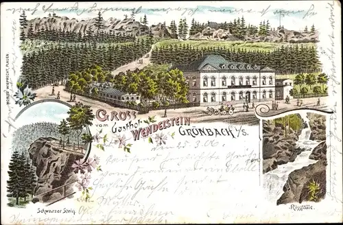 Litho Grünbach im Vogtland, Rissfälle, Gasthof Wendelstein, Schwarzer Stein