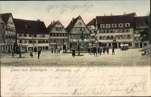 Ak Oehringen Öhringen im Hohenlohekreis Württemberg, Marktplatz, Brunnen