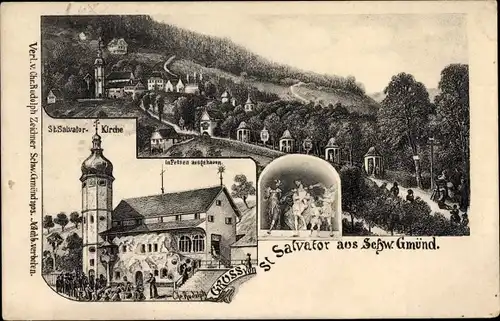 Künstler Ak Rudolph, Chr., Schwäbisch Gmünd in Württemberg, St. Salvator Kirche, Kalvarienberg