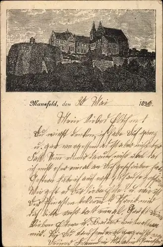 Ak Mansfeld im Harzvorland, Blick zur Burg