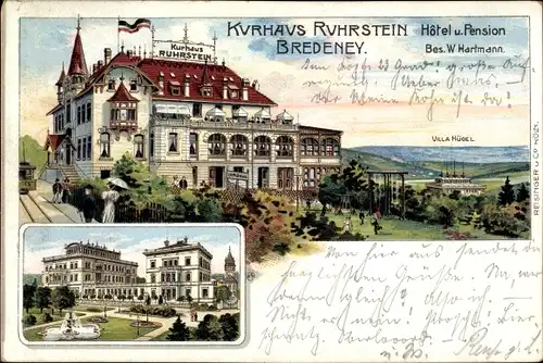 Litho Bredeney Essen im Ruhrgebiet, Kurhaus Ruhrstein, Hotel, Villa Hügel