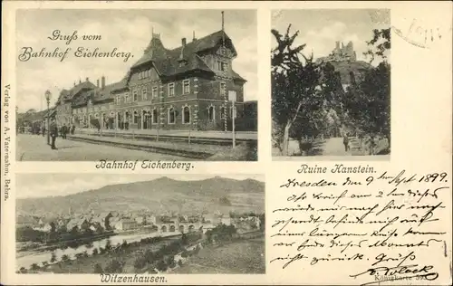Ak Witzenhausen an der Werra Hessen, Bahnhof ichenberg, Ruine Hanstein