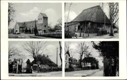 Ak Hamburg Altona Rissen, Dorfkirche, Alte Kate, Bauernhaus, Waldstraße