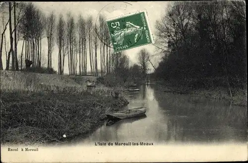 Ak Mareuil les Meaux Seine et Marne, L'Isle, Ruderboot am Ufer