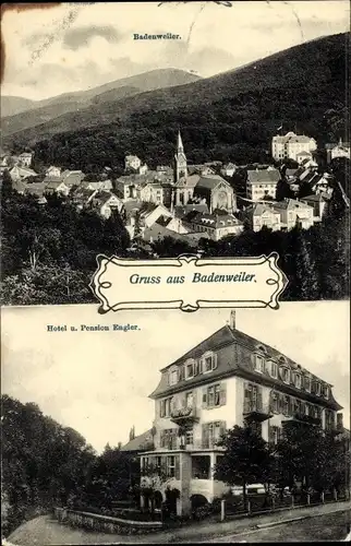 Ak Badenweiler im Schwarzwald, Hotel und Pension Engler, Ort