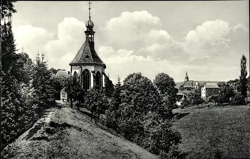 Ak Retzbach Zellingen in Unterfranken, Wallfahrtskirche vom Grünen Tal gesehen, Pfarrkirche