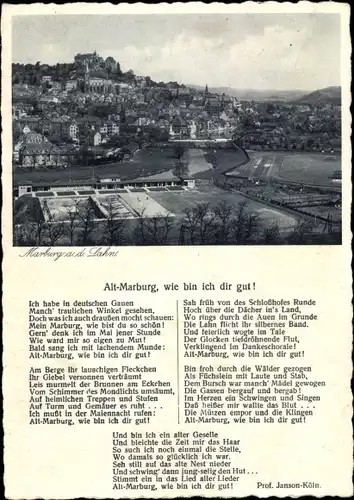 Ak Marburg an der Lahn, Panorama, Alt Marburg wie bin ich dir gut