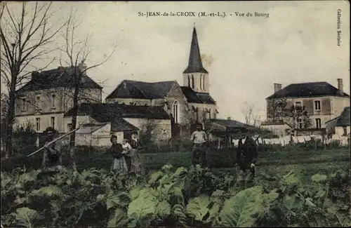 Ak Saint Jean de la Croix Maine et Loire, Vue du Bourg, Eglise