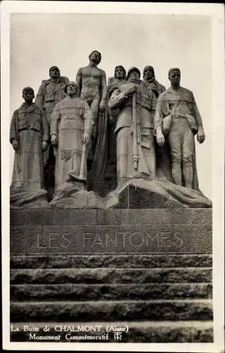 Ak Oulchy le Château Aisne, La Butte de Chalmont, Les Fantomes, Monument aux Morts