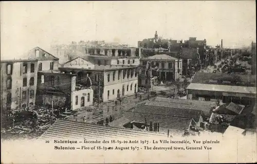 Ak Thessaloniki Griechenland, Incendie des 18 à 20 Aout 1917, vue generale