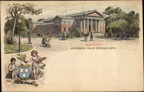 Wappen Ganzsachen Künstler Litho Dörre, T., Budapest Ungarn, Palais des Beaux Arts, Mücsarnok