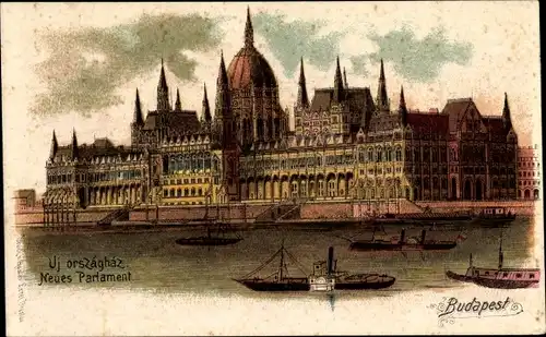 Litho Budapest Ungarn, Neues Parlament