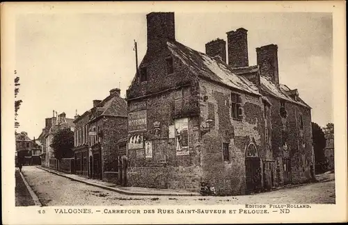 Ak Valognes Manche, Carrefour des Rue Saint Sauveur et Pelouze